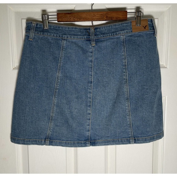 American Eagle Skirt Womens 12 (33) Super Stretch Hi Rise A Line Denim Button Up - Picture 4 of 8